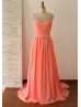 Coral Beaded  Chiffon Full Length Wedding Dress